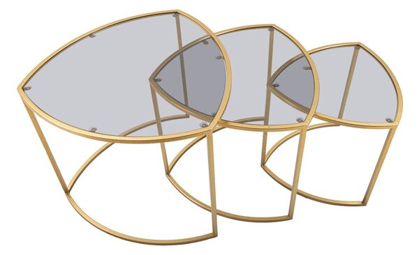 Tavolini rotondi in set di 3 con piano in vetro in oro ø 60 cm Triangle - Mauro Ferretti