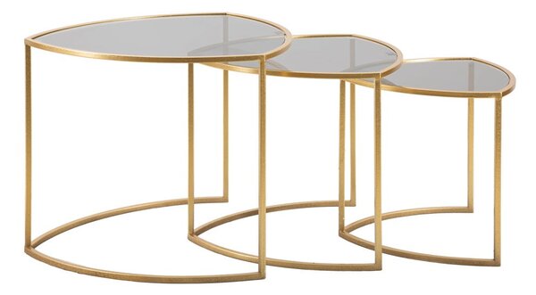 Tavolini rotondi in set di 3 con piano in vetro in oro ø 60 cm Triangle - Mauro Ferretti