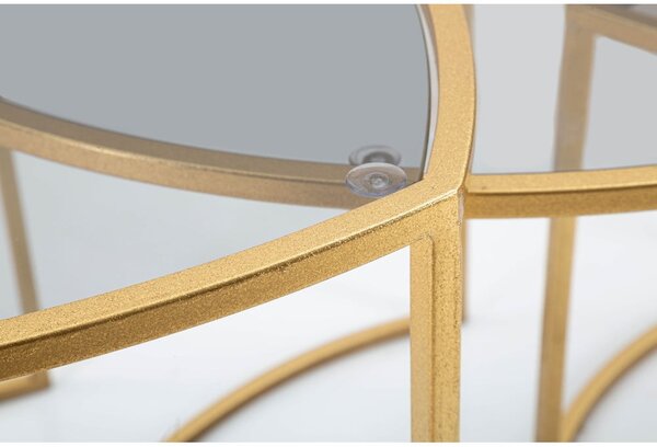 Tavolini rotondi in set di 3 con piano in vetro in oro ø 60 cm Triangle - Mauro Ferretti