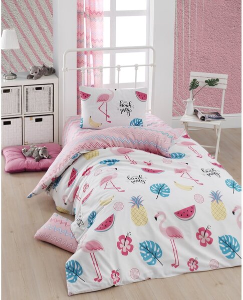 Set copripiumino e federa da bambini bianco/rosa per letto singolo 140x200 cm Kokteyl – Mijolnir