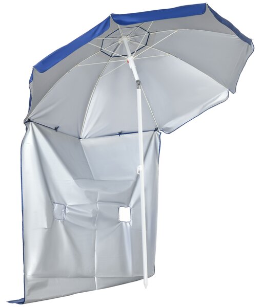 Outsunny Ombrellone da Spiaggia Inclinabile con Tendine Laterali, in Poliestere e Acciaio, Ø191x211 cm, Blu e Bianco
