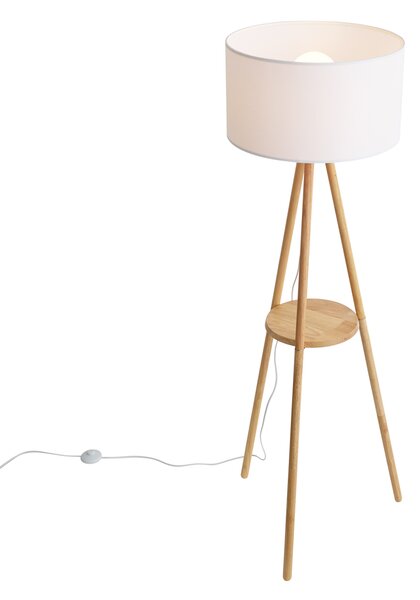 Lampada da terra scandinava in legno con paralume in tessuto bianco - Lou