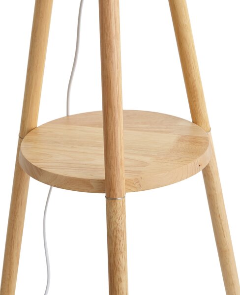Lampada da terra scandinava in legno con paralume in tessuto bianco - Lou