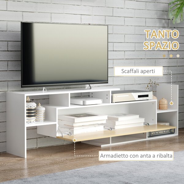 HOMCOM Mobile TV Moderno con Mensola a Muro e Ripiani Aperti in Legno Bianco e Naturale per Soggiorno Elegante e Funzionale |Aosom