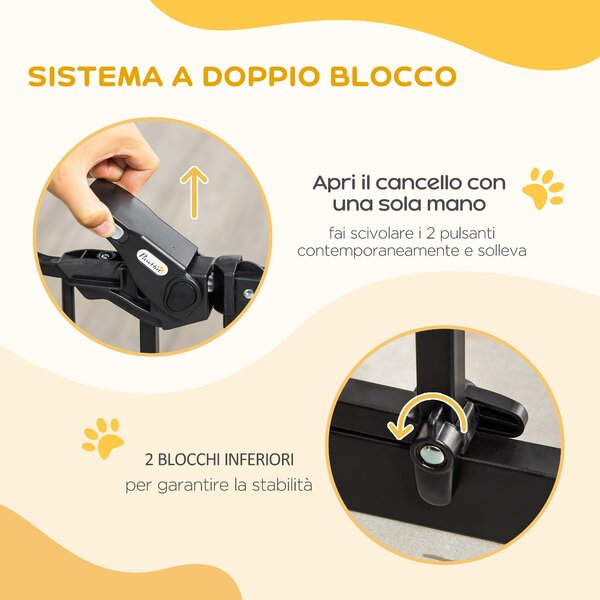 PawHut Cancellino per Cani con Fissaggio a Pressione, Barriera di Sicurezza Estensibile da 74-80cm con Chiusura Automatica, Nero|Aosom