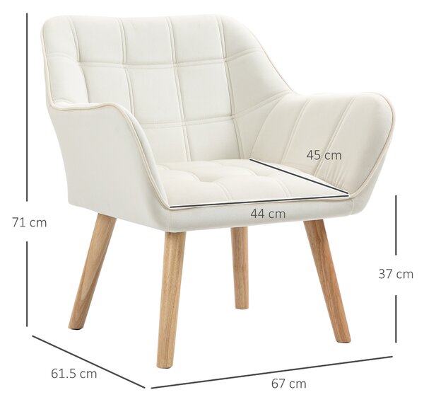 HOMCOM Poltrona Design Scandinava in Legno ed Effetto Velluto Crema, per Soggiorno o Ufficio, 68.5x61x72.5 cm|Aosom