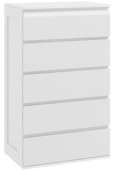 HOMCOM Cassettiera 5 Cassetti in Legno con Maniglie Scanalate, 60x38x100cm, Bianco