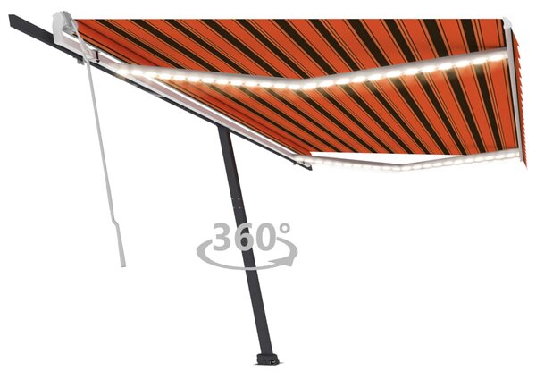 Tenda da Sole Retrattile Manuale LED 500x350 cm Arancio Marrone