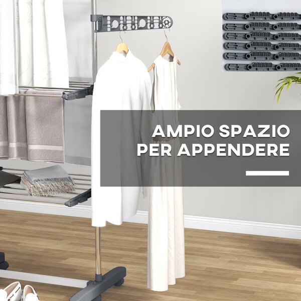HOMCOM Stendino Verticale con 3 Ripiani Regolabili, in Acciaio e Plastica, 142x55x152 cm, Grigio e Argento