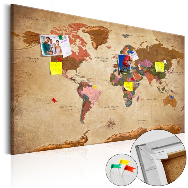 Quadro Di Sughero - World Map - Brown Elegance [cork Map] 90x60cm Erroi