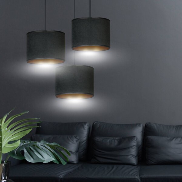 EMIBIG LIGHTING Sospensione Jari stoffa 3 luci rotonda nero-oro