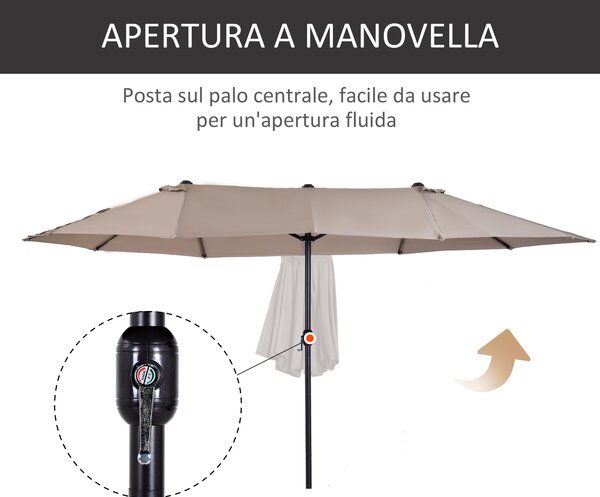 Outsunny Ombrellone da Giardino Doppio con Apertura a Manovella, Acciaio e Poliestere, 460x270x240cm|Aosom