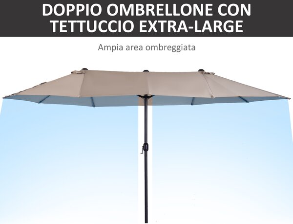 Outsunny Ombrellone da Giardino Doppio con Apertura a Manovella, Acciaio e Poliestere, 460x270x240cm|Aosom
