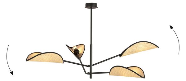 EMIBIG LIGHTING Lampada sospensione Vene, nero/look rattan, 4 luci