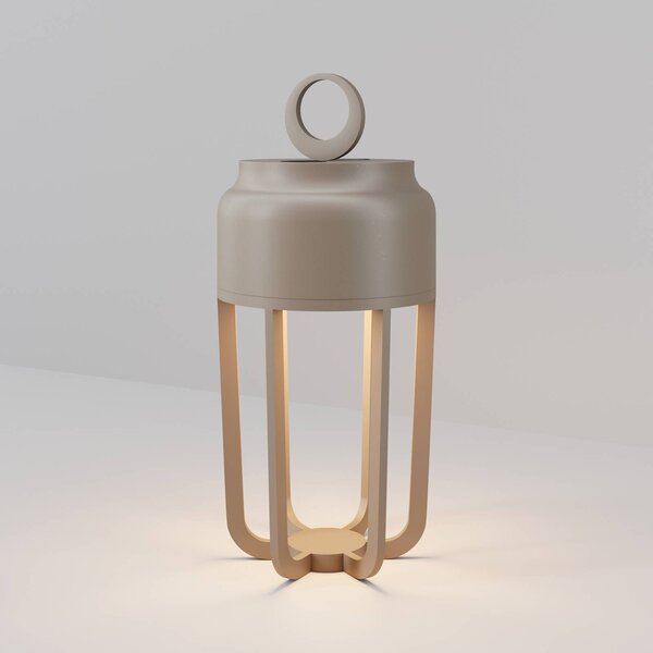 Maytoni Lampada LED da tavolo ricaricabile Vetra, beige, altezza 22 cm, metallo, IP54, dimmerabile, Crema / Ambra, Soggiorno / Sala da pranzo, Metallo, Moderno