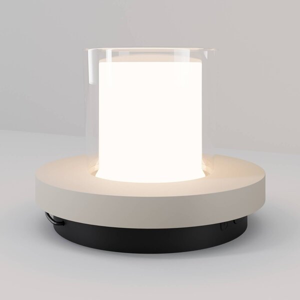 Maytoni Lampada da tavolo LED e solare Lantra, bianca, altezza 10 cm, IP44 dimmerabile, Bianco / Opale, Soggiorno / Sala da pranzo, Plastica, Moderno