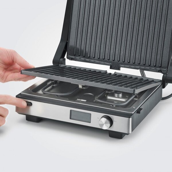Severin Bistecchiera Elettrica Potenza 2000W con Rivestitura Antiaderente e Termostato Regolabile colore Nero/Argento - KG 2380
