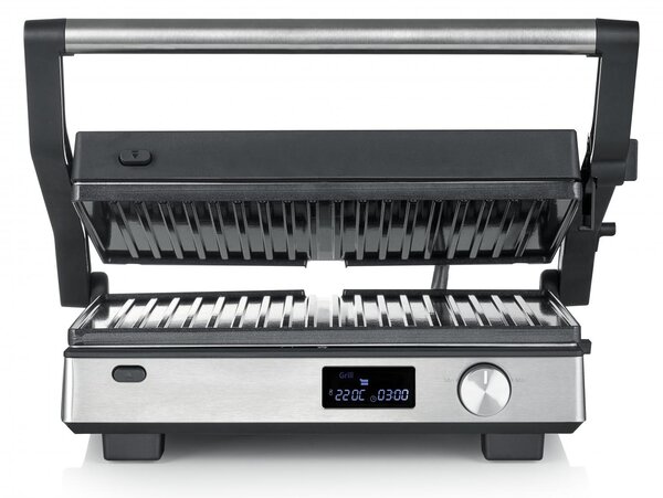 Severin Bistecchiera Elettrica Potenza 2000W con Rivestitura Antiaderente e Termostato Regolabile colore Nero/Argento - KG 2380