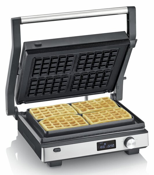 Severin Bistecchiera Elettrica Potenza 2000W con Rivestitura Antiaderente e Termostato Regolabile colore Nero/Argento - KG 2380