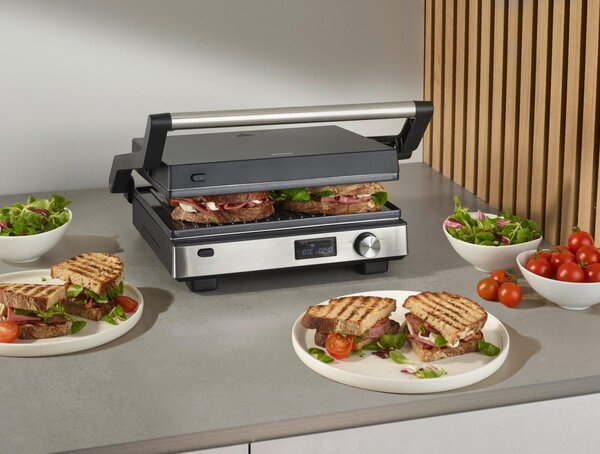 Severin Bistecchiera Elettrica Potenza 2000W con Rivestitura Antiaderente e Termostato Regolabile colore Nero/Argento - KG 2380