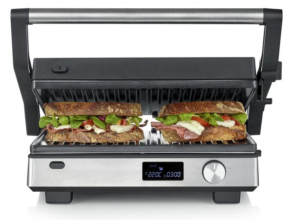 Severin Bistecchiera Elettrica Potenza 2000W con Rivestitura Antiaderente e Termostato Regolabile colore Nero/Argento - KG 2380