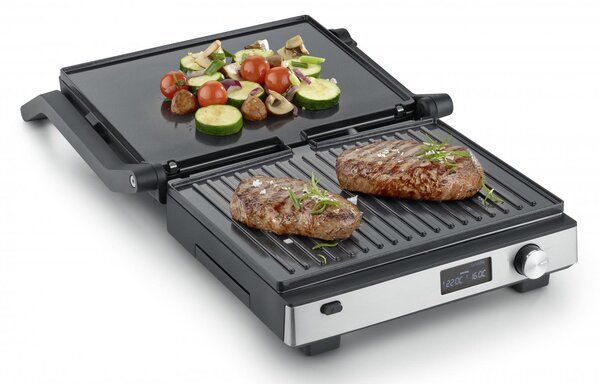 Severin Bistecchiera Elettrica Potenza 2000W con Rivestitura Antiaderente e Termostato Regolabile colore Nero/Argento - KG 2380