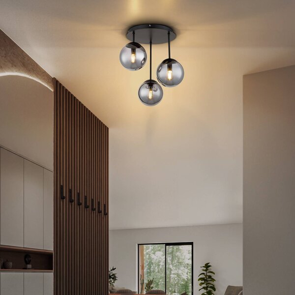 Globo Plafoniera soffitto Harmon, dimmerabile, Nero, Soggiorno / Sala da pranzo, Vetro, Plafoniera