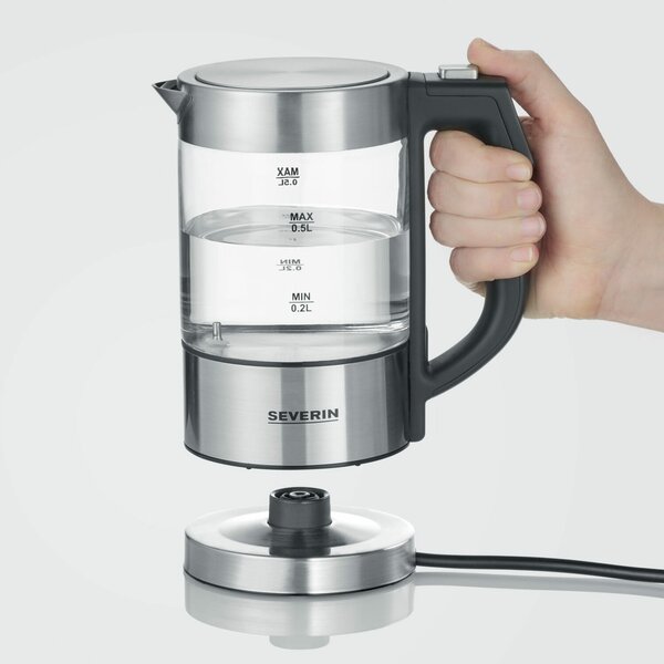 Severin Bollitore Elettrico Capacit 0,5 Litri Potenza 1100W con Termostato Regolabile colore Nero/Inox - WK 3458