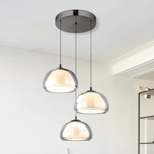 Globo Lampada a sospensione Avila, dimmerabile, Alluminio / Grigio / Zincato, Soggiorno / Sala da pranzo, Vetro, Lampada a sospensione