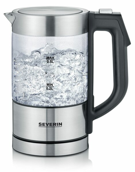 Severin Bollitore Elettrico Capacit 0,5 Litri Potenza 1100W con Termostato Regolabile colore Nero/Inox - WK 3458
