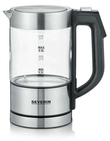 Severin Bollitore Elettrico Capacit 0,5 Litri Potenza 1100W con Termostato Regolabile colore Nero/Inox - WK 3458