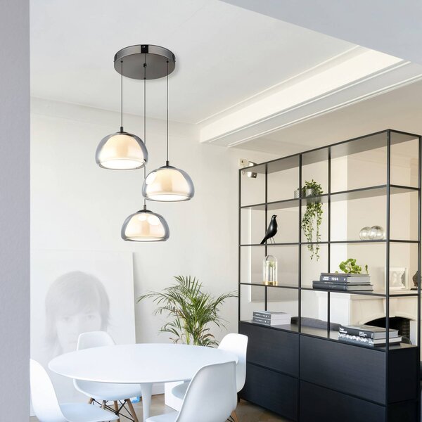 Globo Lampada a sospensione Avila, dimmerabile, Alluminio / Grigio / Zincato, Soggiorno / Sala da pranzo, Vetro, Lampada a sospensione