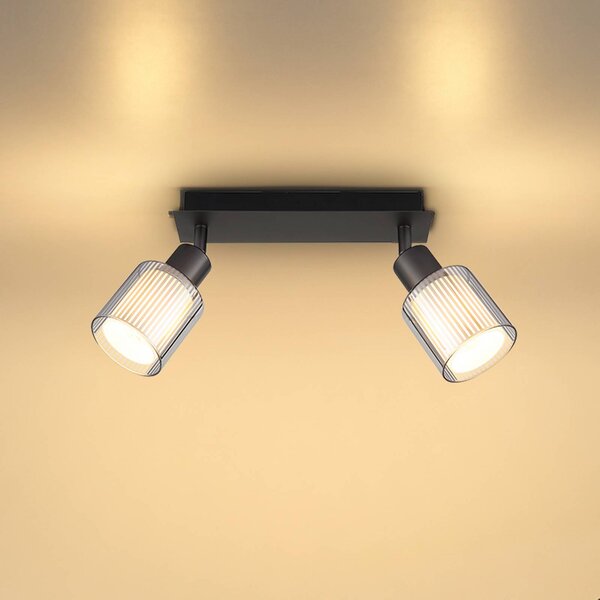 Globo Faretto da soffitto Villegas, nero/grigio, vetro, lunghezza 28 cm, E14 dimmerabile, Nero, Soggiorno / Sala da pranzo, Vetro, Downlight