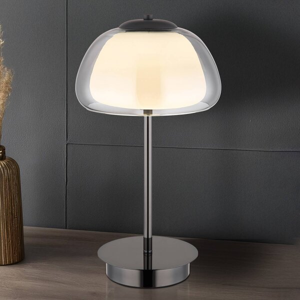 Globo Lampada da tavolo Avila, dimmerabile, Alluminio / Grigio / Zincato, Soggiorno / Sala da pranzo, Vetro, Lampada da tavolo