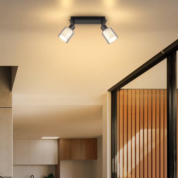 Globo Faretto da soffitto Villegas, nero/grigio, vetro, lunghezza 28 cm, E14 dimmerabile, Nero, Soggiorno / Sala da pranzo, Vetro, Downlight