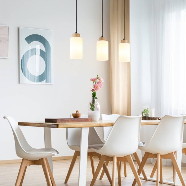 Globo Lampada a sospensione Rowena, dimmerabile, Legno chiaro, Soggiorno / Sala da pranzo, Vetro, Lampada a sospensione
