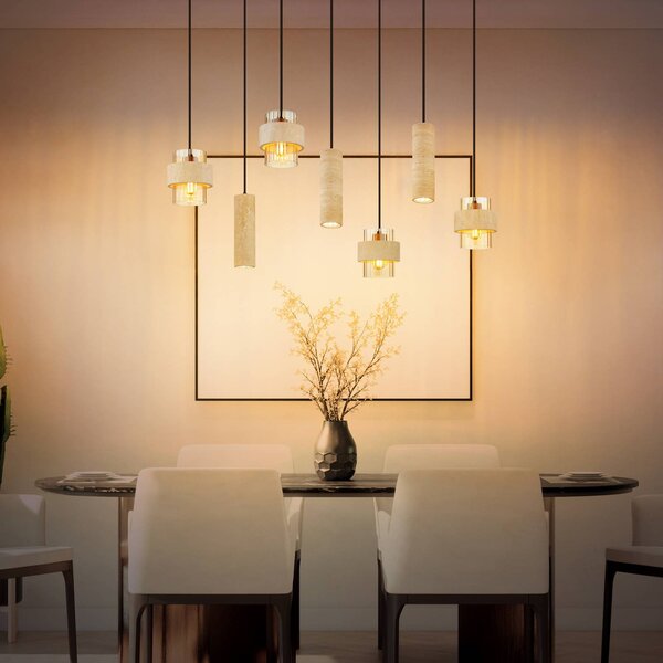 Globo Lampada a sospensione Daren, dimmerabile, Crema / Ambra, Soggiorno / Sala da pranzo, Vetro, Lampada a sospensione