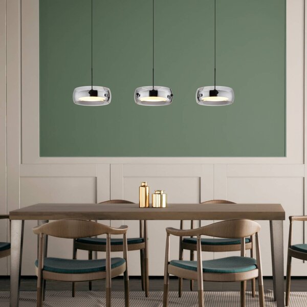 Globo Lampada a sospensione Livion, Alluminio / Grigio / Zincato, Soggiorno / Sala da pranzo, Vetro, Lampada a sospensione