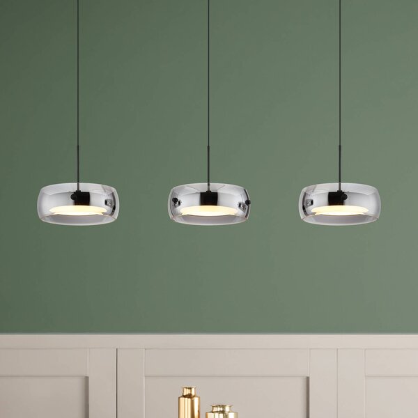 Globo Lampada a sospensione Livion, Alluminio / Grigio / Zincato, Soggiorno / Sala da pranzo, Vetro, Lampada a sospensione