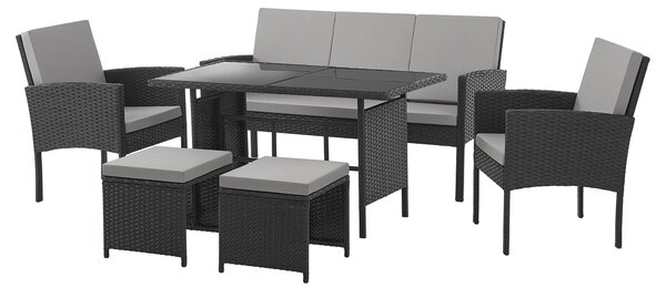 SVITA DENVER set di mobili da giardino in polyrattan gruppo da pranzo tavolo da pranzo lounge nero