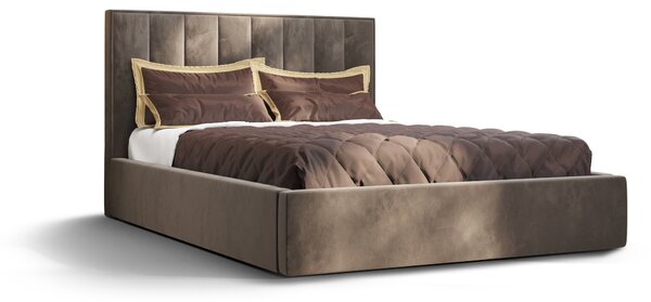 Letto imbottito Alezio, A: 140 cm x 200 cm, colore: Monolith15 (marrone), letto con contenitore, letto matrimoniale, letto 140x200cm, letto con materasso