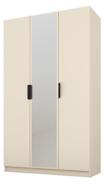 PAWS MOBEL Armadio inclinabile beige 120x52x200 cm, armadio a tre ante aperto con specchio, con ripiani e appendini