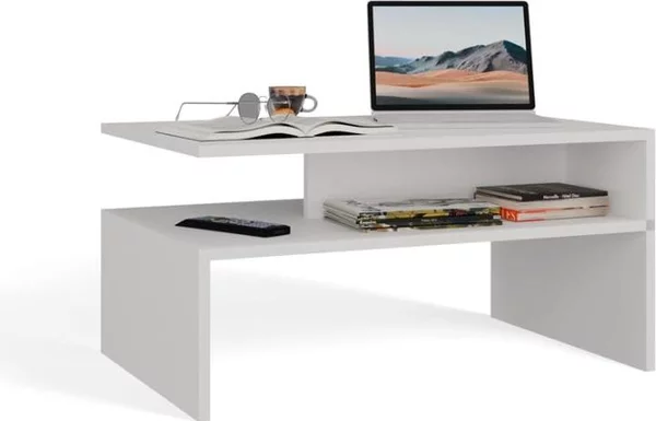 BDW, tavolino da caffè, tavolino da divano moderno con contenitore, Boston, 90×60×45 cm, bianco