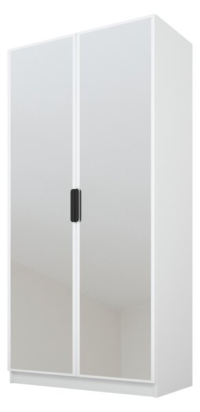 PAWS MOBEL Armadio bianco inclinabile 100x52x200 cm, armadio a due ante aperto con specchi, con ripiani e appendini