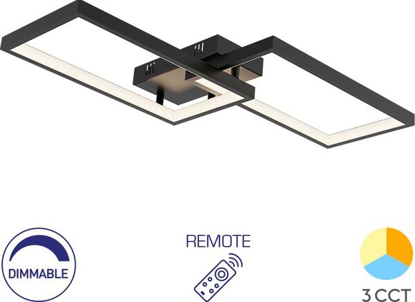 Plafoniera a LED Braytron dimmerabile 40 W, bianco caldo, bianco neutro, bianco freddo, 3 CCT, 4400 lm, rotonda, nera, alluminio, IP20