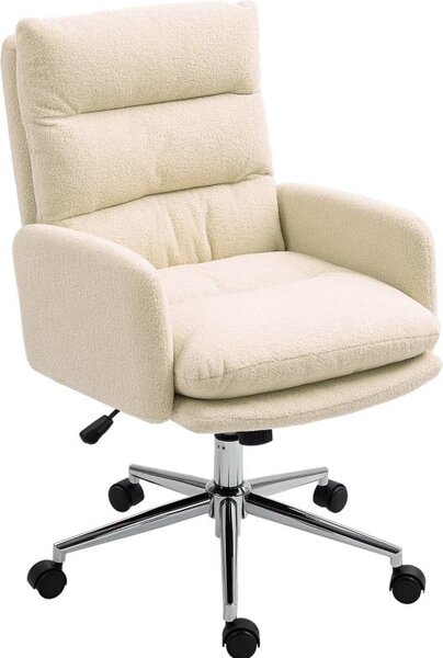 Sedia da ufficio Sedia da scrivania ergonomica con braccioli, effetto Lana, sedia girevole regolabile in altezza con funzione oscillante, sedia imbottita per l'home office, bianco crema, 58 cm, 99 cm, poliestere, 67 cm, 135 kg