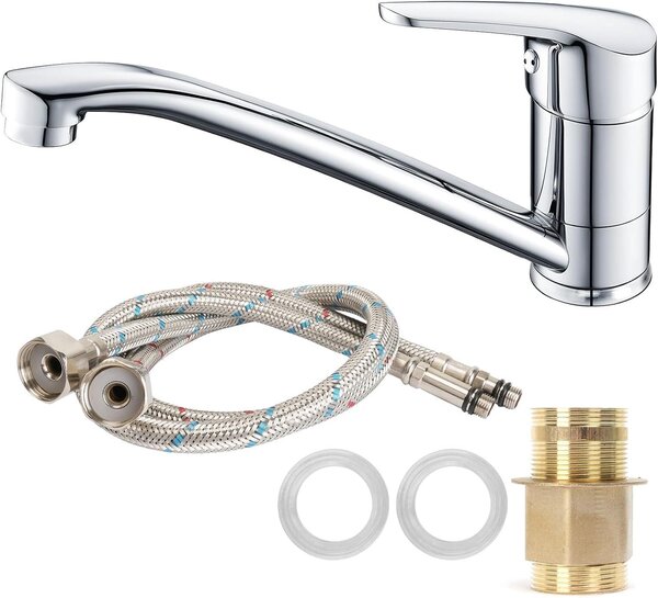 Rubinetto da cucina in ottone con design cromato argentato e girevole a 360°