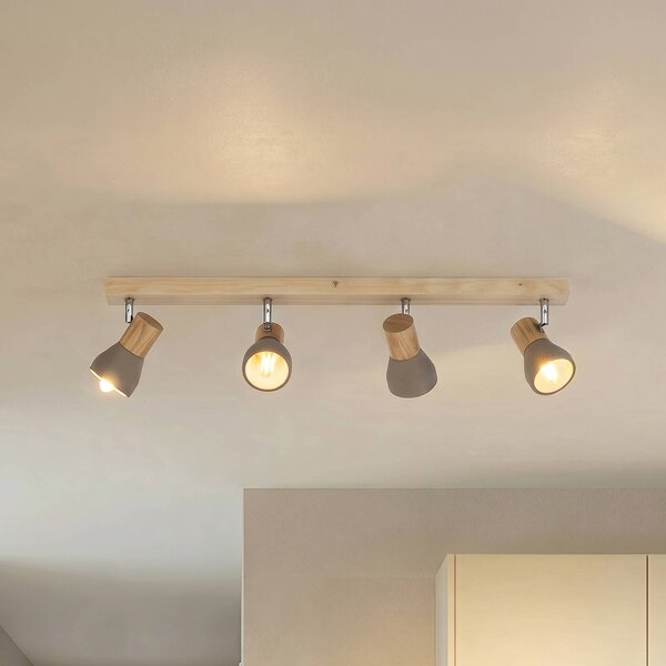 Lindby Filiz faretto, a 4 luci, 77 cm, legno, cemento, E14 Lindby, dimmerabile, Alluminio / Grigio / Zincato, Camera da letto, calcestruzzo / cemento, Scandinavo, Faretto