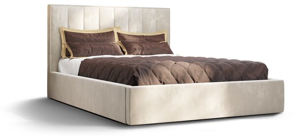 Letto imbottito Alezio, A: 140 cm x 200 cm, colore: Monolith02 (beige), letto con contenitore, letto matrimoniale, letto 140x200cm, letto con materasso