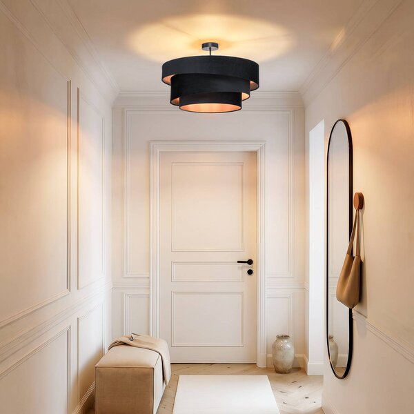 Plafoniera soffitto Jusari Lindby, dimmerabile, Nero, Soggiorno / Sala da pranzo, Tessuto / Stoffa / Seta, Moderno, Plafoniera